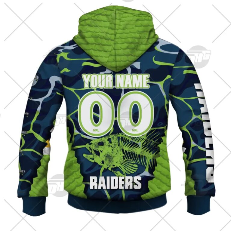 NRL Canberra Raiders Custom Name Number 2021 Fishing Zip Up Hoodie