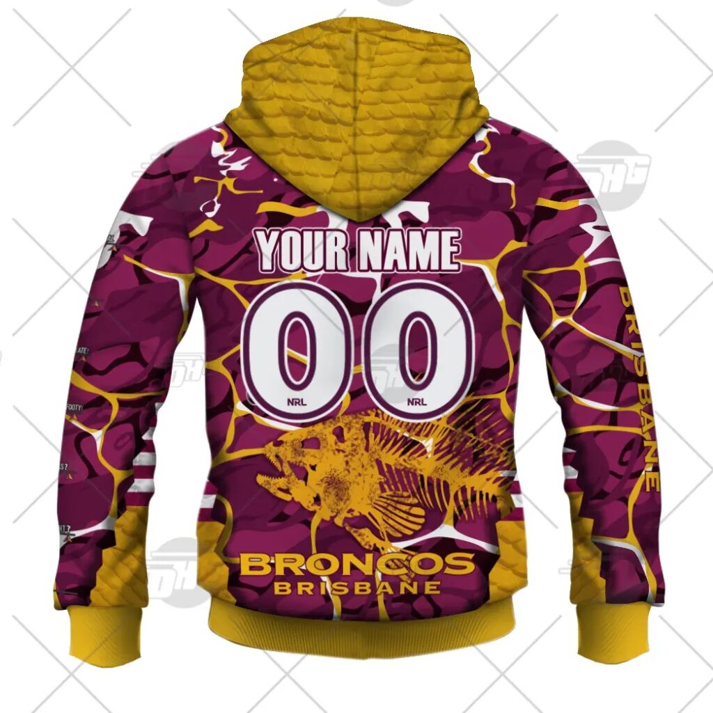 NRL Brisbane Broncos Custom Name Number 2021 Fishing Zip Up Hoodie