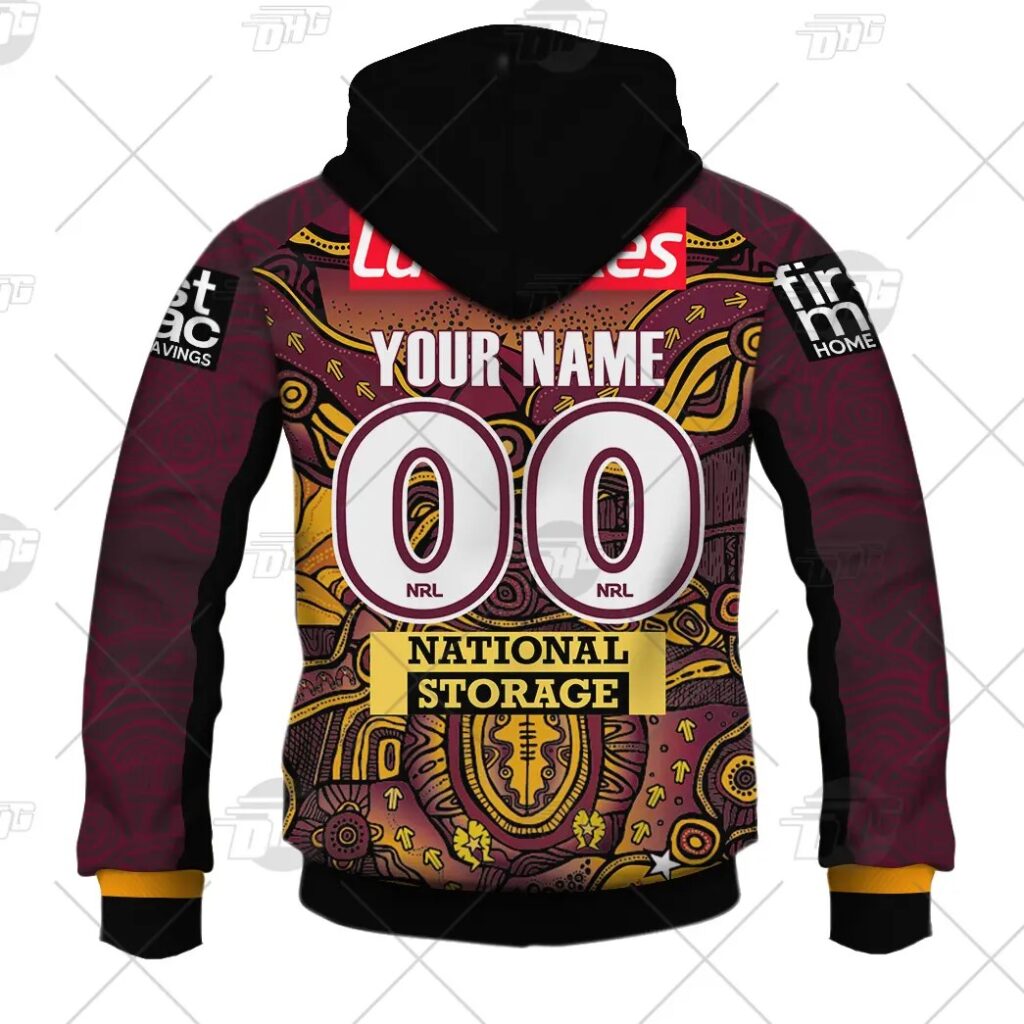 NRL Brisbane Broncos Custom Name Number On Field Indigenous Jersey 2021 Zip Up Hoodie