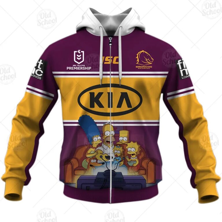 NRL Brisbane Broncos Custom Name Number x The Simpsons 2020 Zip Up Hoodie