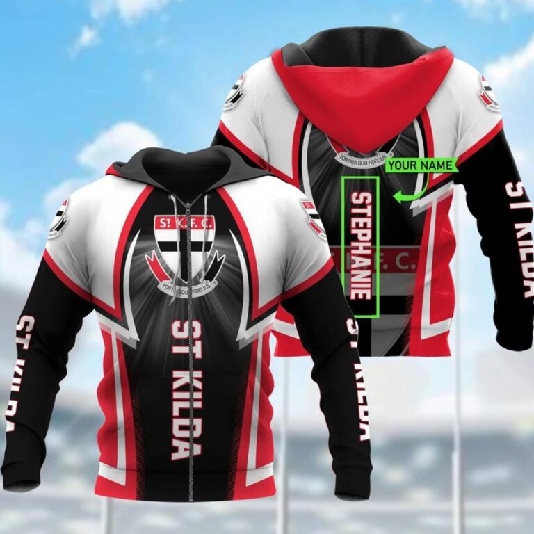 AFL St Kilda Saints Custom Name Red Black White Zip Up Hoodie