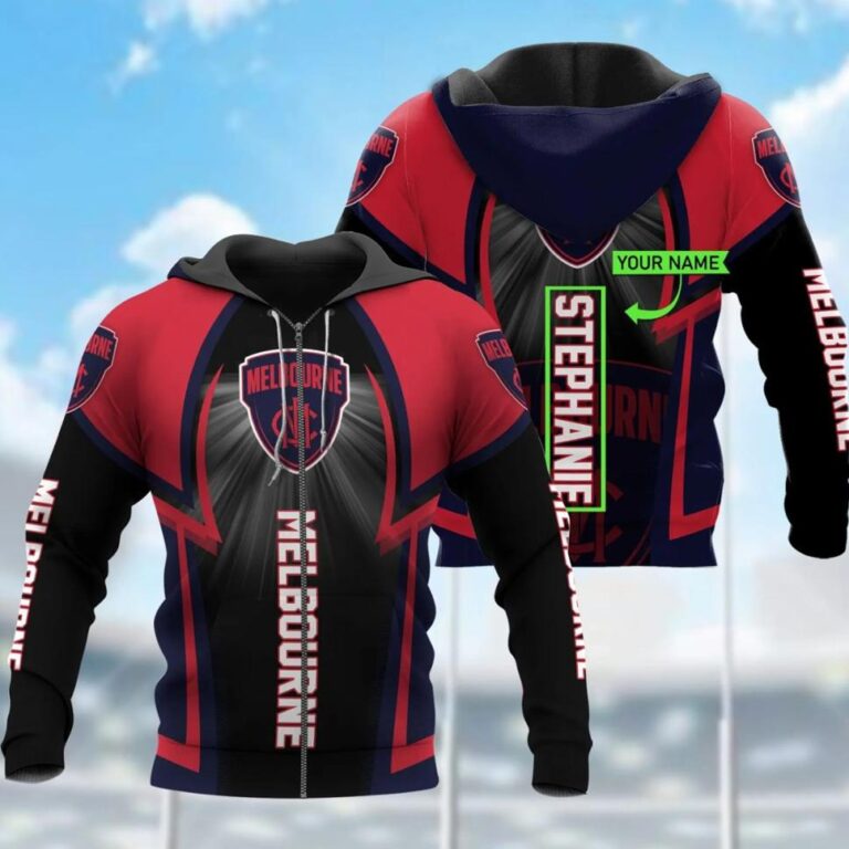 AFL Melbourne Demons Custom Name Red Black Zip Up Hoodie