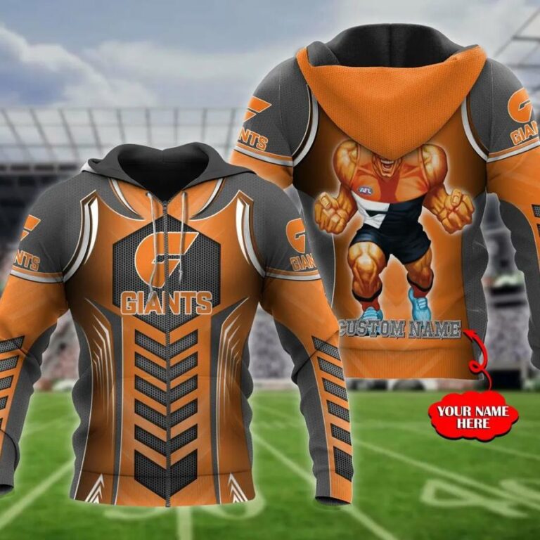 AFL Greater Western Sydney Giants Custom Name Orange Zip Up Hoodie