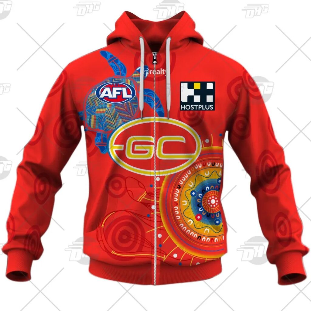 AFL Gold Coast Suns Custom Name Number 2021 Authentic Indigenous Guernsey Zip Up Hoodie