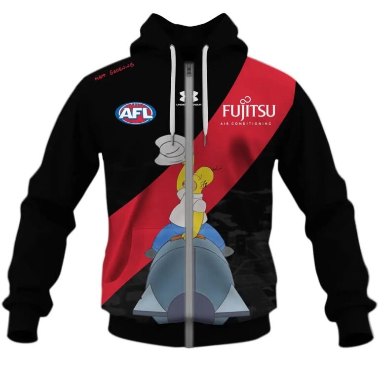 AFL Essendon Bombers Custom Name Number The Simpsons Guernsey Zip Up Hoodie