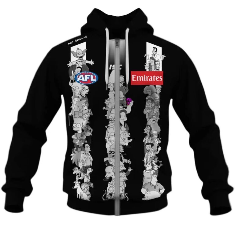 AFL Collingwood Magpies Custom Name Number The Simpsons Zip Up Hoodie