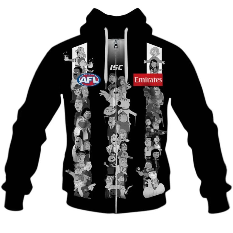 AFL Collingwood Magpies Custom Name Number Family Guy Zip Up Hoodie