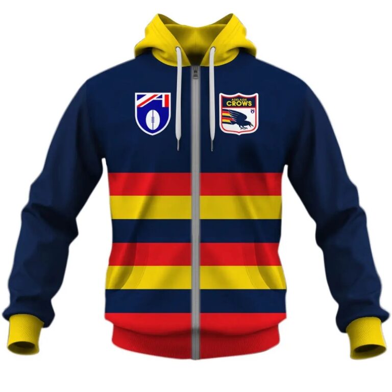 AFL Adelaide Crows Custom Name Number Vintage Retro Guernsey 90s Zip Up Hoodie