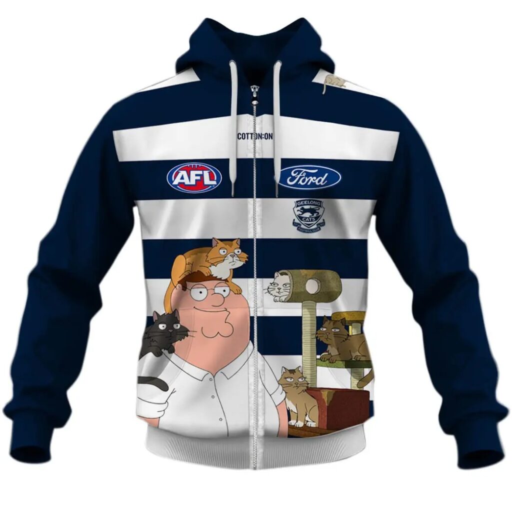 AFL Geelong Cats Custom Name Number Family Guy Zip Up Hoodie