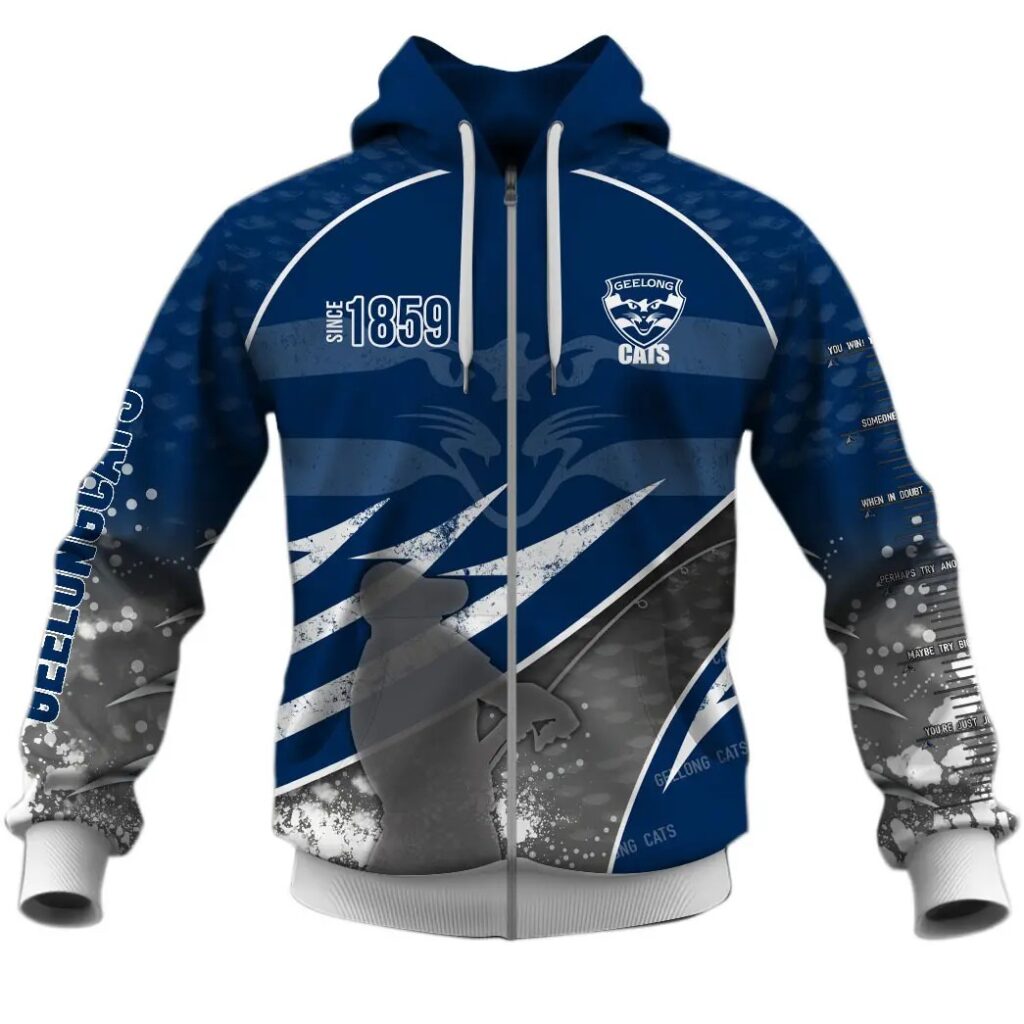 AFL Geelong Cats Custom Name Number Fishing Zip Up Hoodie