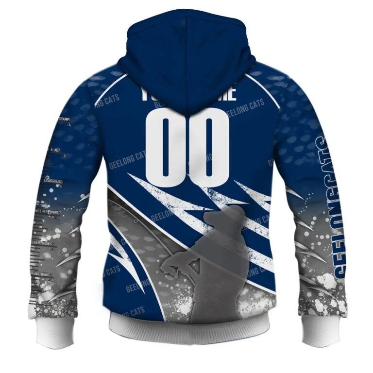 AFL Geelong Cats Custom Name Number Fishing Zip Up Hoodie