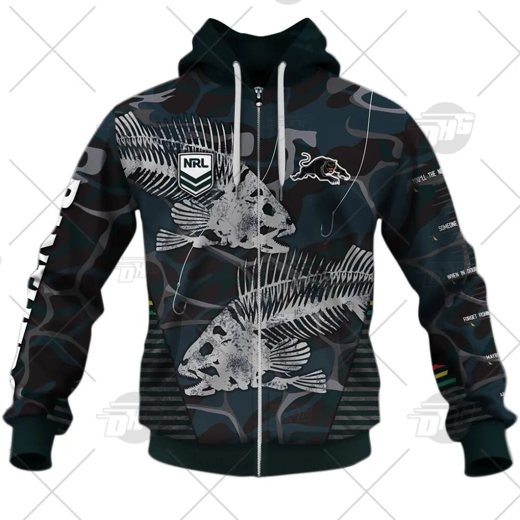 NRL Penrith Panthers Custom Name Number 2021 Fishing Zip Up Hoodie