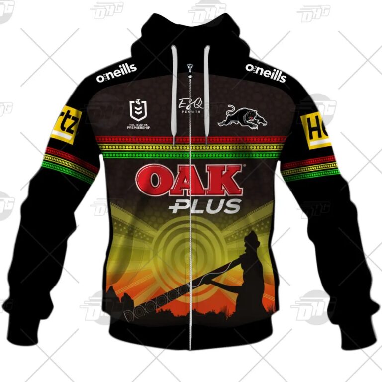 NRL Penrith Panthers Custom Name Number On Field Indigenous Jersey 2021 Zip Up Hoodie