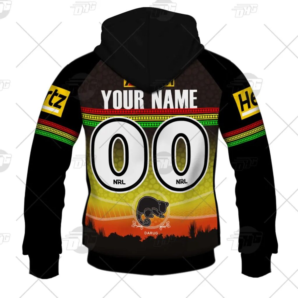 NRL Penrith Panthers Custom Name Number On Field Indigenous Jersey 2021 Zip Up Hoodie