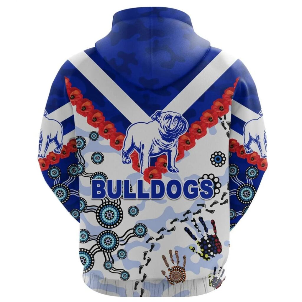 NRL Canterbury-Bankstown Bulldogs Custom Name Anzac Day Indigenous Zip Up Hoodie