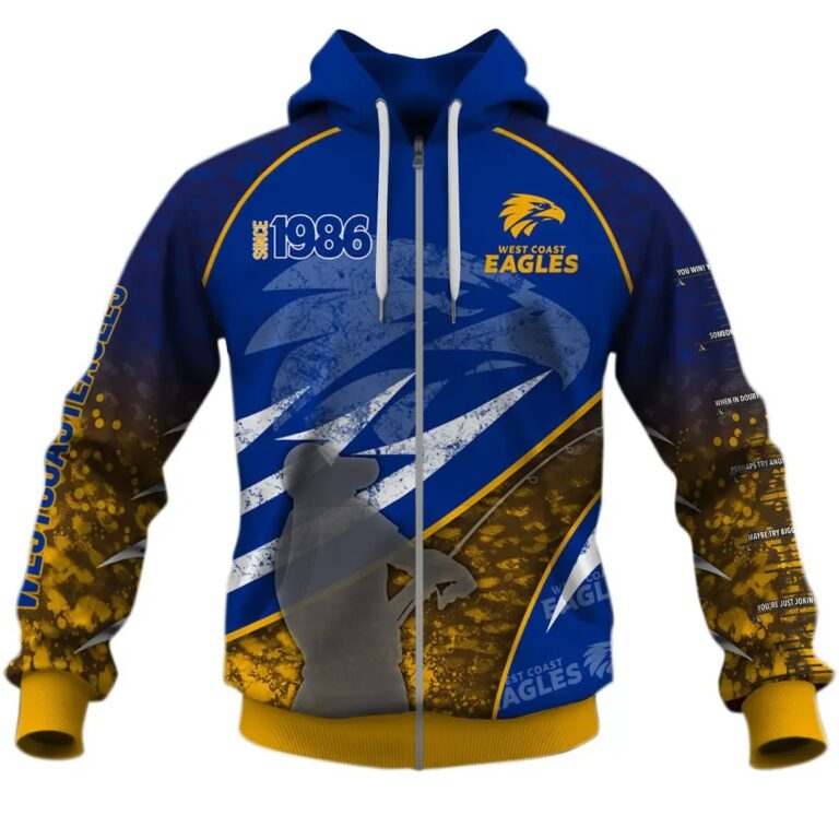 AFL West Coast Eagles Custom Name Number Fishing Shirts Zip Up Hoodie
