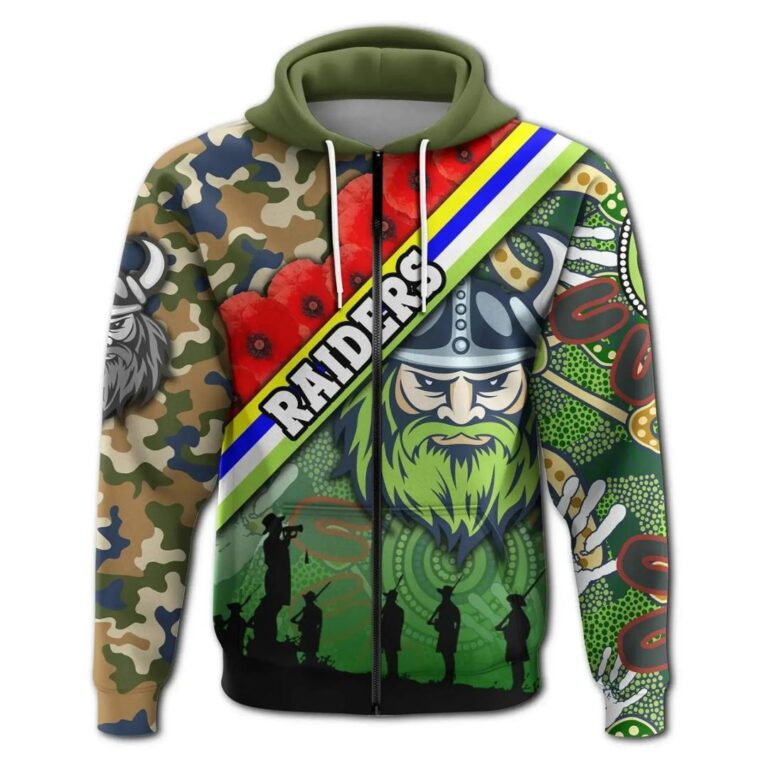 NRL Canberra Raiders Custom Name Anzac Day Zip Up Hoodie