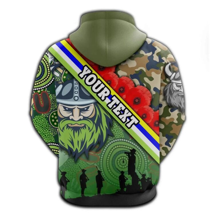 NRL Canberra Raiders Custom Name Anzac Day Zip Up Hoodie