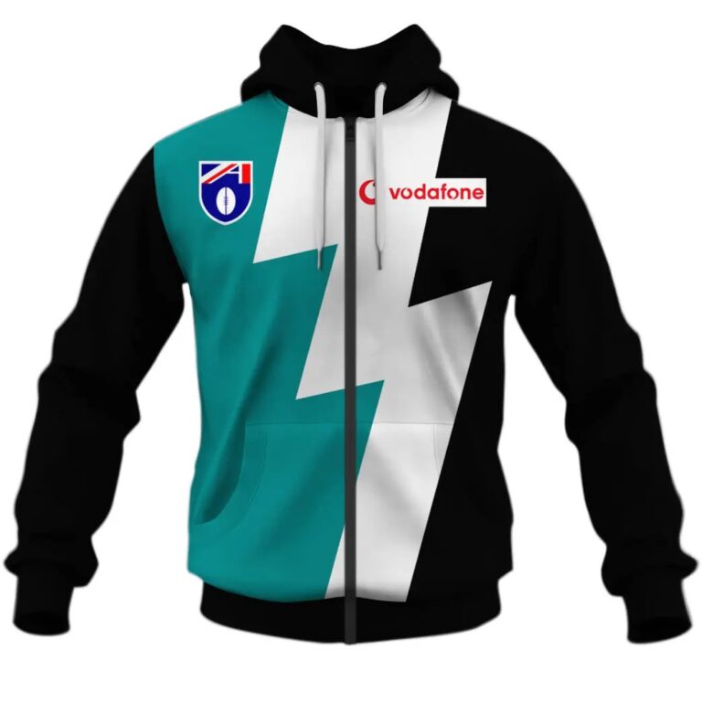 AFL Port Adelaide Power Custom Name Number 1950 Vintage Home Vodafone and Scott’s Zip Up Hoodie