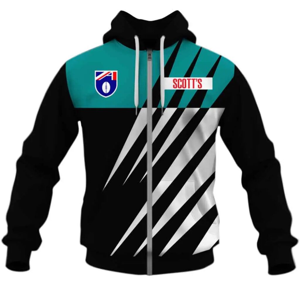 AFL Port Adelaide Power Custom Name Number 1997 Vintage Home Scott’s Zip Up Hoodie