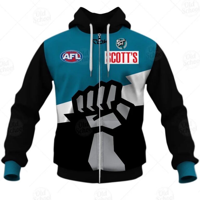 AFL Port Adelaide Power Custom Name Number 2007 Planet Teal Vintage Retro Zip Up Hoodie
