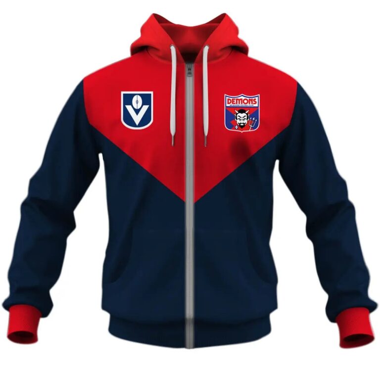 AFL Melbourne Demons Custom Name Number Vintage Retro 90s Zip Up Hoodie