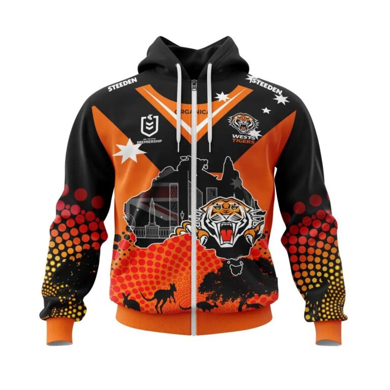NRL Wests Tigers Custom Name Number Australia’s Day Zip Up Hoodie