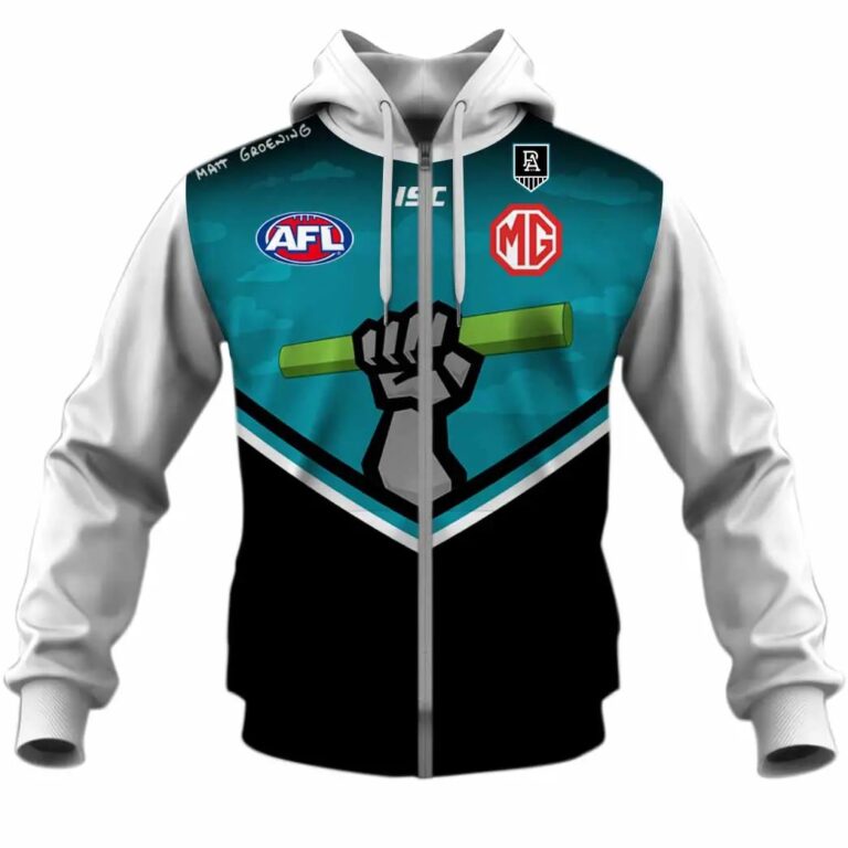AFL Port Adelaide Power Custom Name Number Zip Up Hoodie