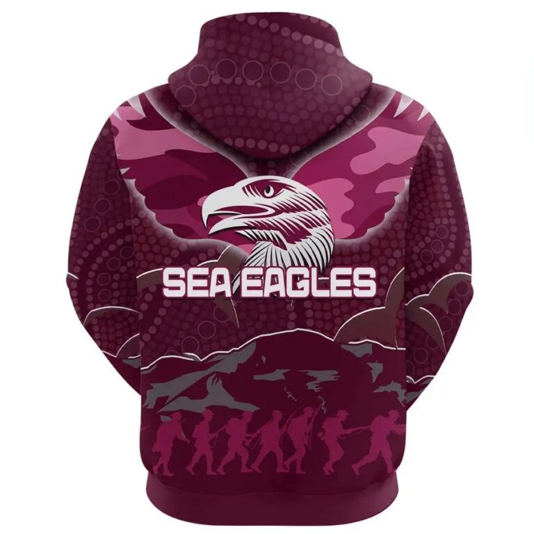NRL Manly Warringah Sea Eagles Custom Text ANZAC Day Zip Up Hoodie