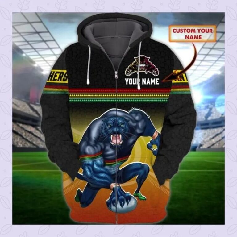 NRL Penrith Panthers Custom Name 3D Fleece Zip Up Hoodie