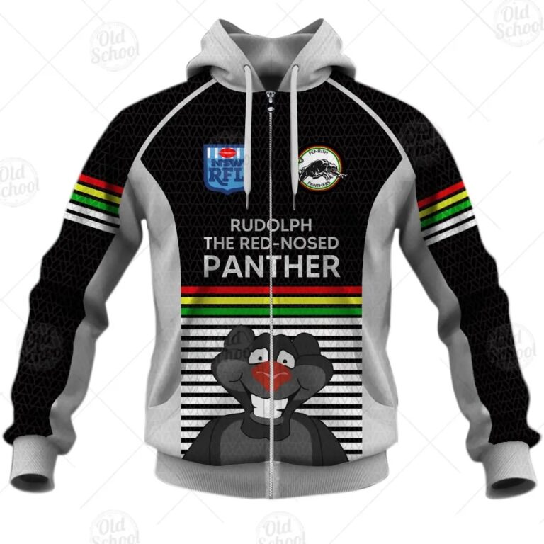 NRL Penrith Panthers Custom Name Number Christmas Knit Pattern Vintage Zip Up Hoodie