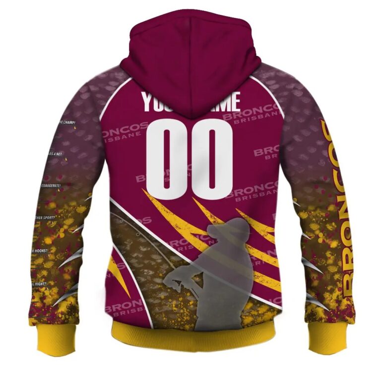 NRL Brisbane Broncos Custom Name Number Fishing T59 Zip Up Hoodie
