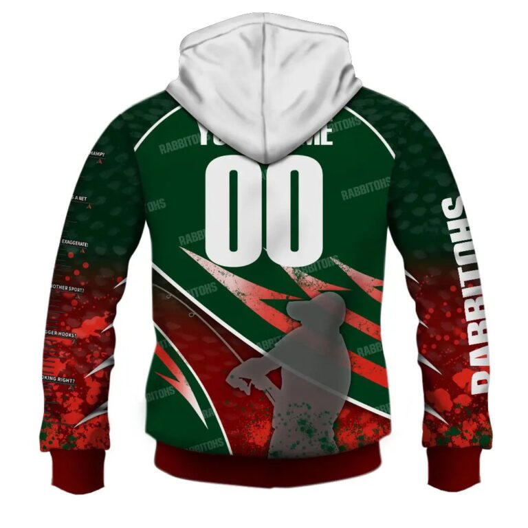 NRL South Sydney Rabbitohs Custom Name Number Fishing T59 Zip Up Hoodie