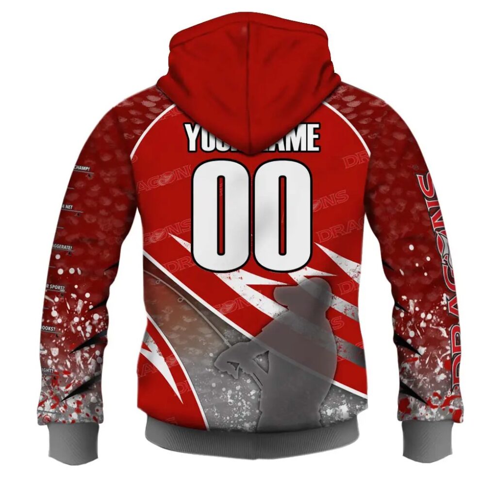 NRL St. George Illawarra Dragons Custom Name Number Fishing T59 Zip Up Hoodie
