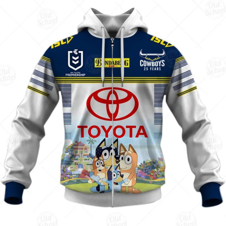 NRL North Queensland Cowboys Custom Name Number x Bluey Zip Up Hoodie