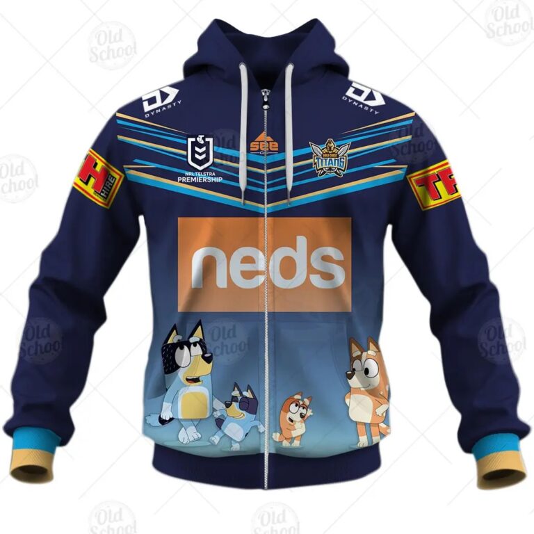 NRL Gold Coast Titans Custom Name Number x Bluey Zip Up Hoodie
