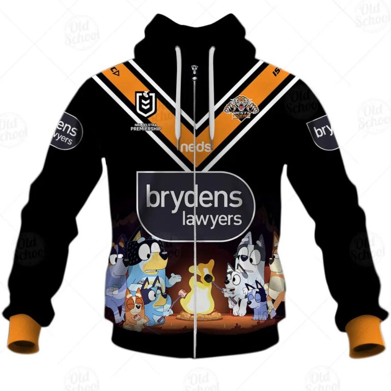 NRL Wests Tigers Custom Name Number x Bluey Jersey 2020 Zip Up Hoodie