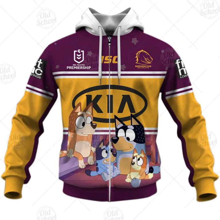 NRL Brisbane Broncos Custom Name Number x Bluey 2020 Zip Up Hoodie