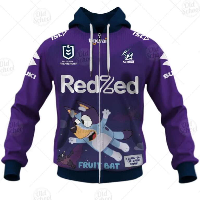 NRL Melbourne Storm Custom Name Number x Bluey Jersey 2020 Zip Up Hoodie