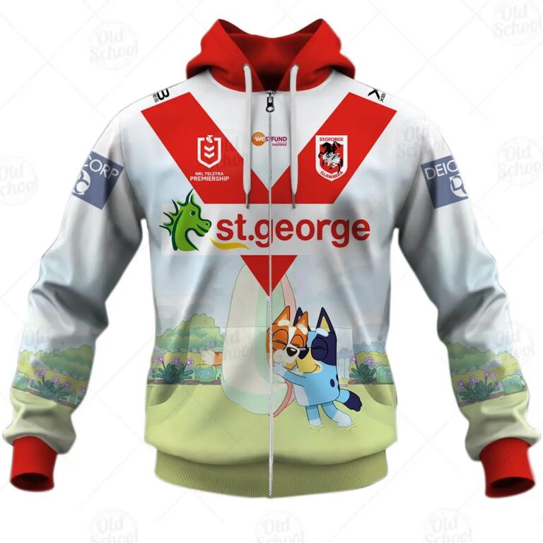 NRL St. George Illawarra Dragons Custom Name Number x Bluey Jersey 2020 Zip Up Hoodie