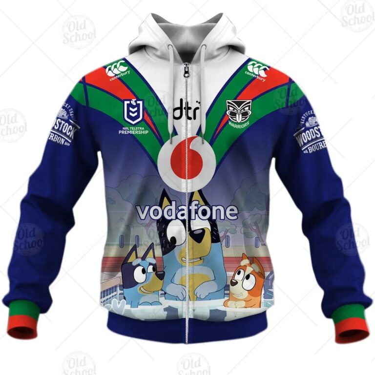 NRL New Zealand Warriors Custom Name Number x Bluey Jersey 2020 Zip Up Hoodie