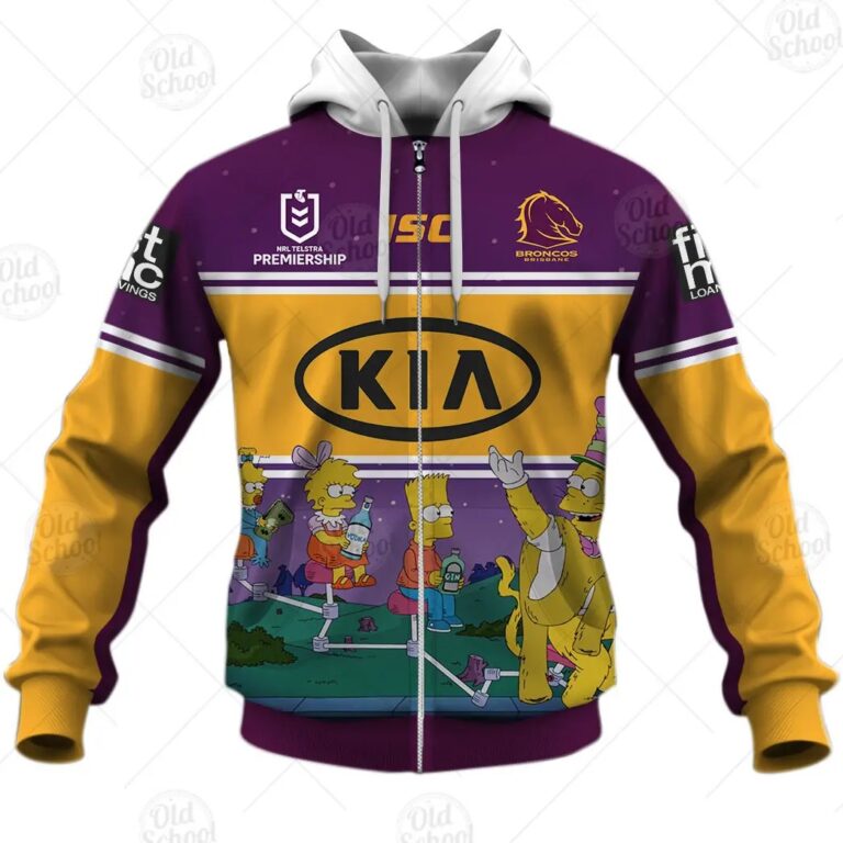 NRL Brisbane Broncos Custom Name Number x The Simpsons 2020 Halloween Zip Up Hoodie