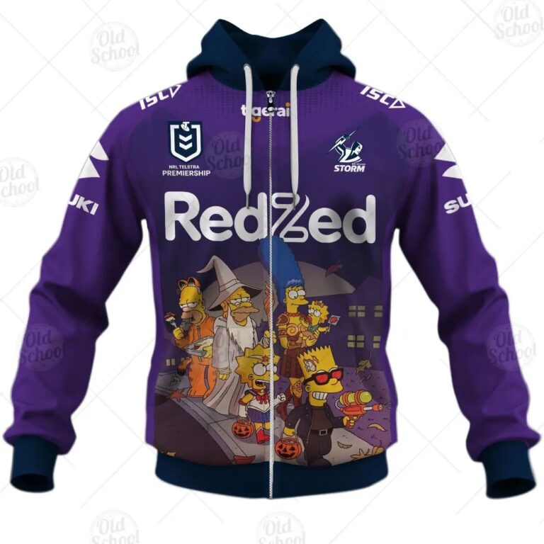NRL Melbourne Storm Custom Name Number x The Simpsons 2020 Halloween Zip Up Hoodie