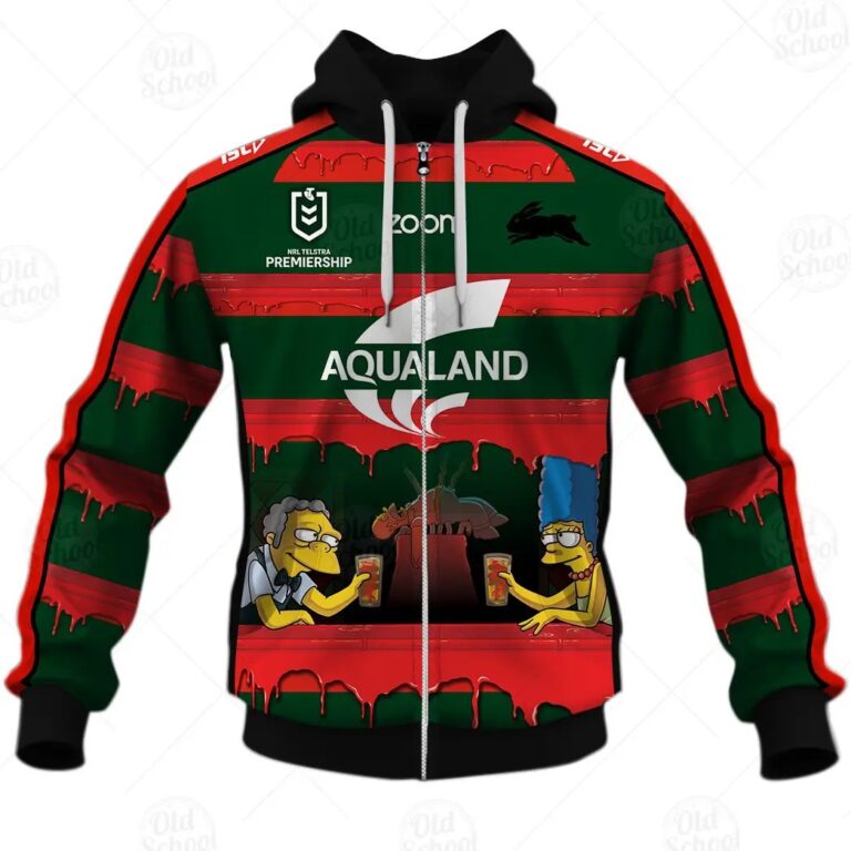 NRL South Sydney Rabbitohs Custom Name Number x The Simpsons 2020 Halloween Zip Up Hoodie