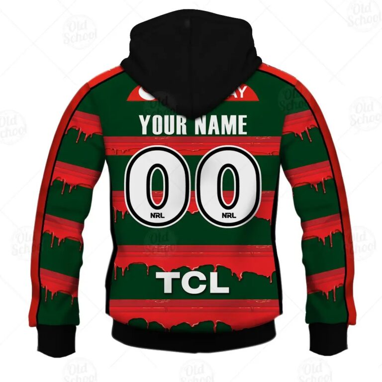NRL South Sydney Rabbitohs Custom Name Number x The Simpsons 2020 Halloween Zip Up Hoodie