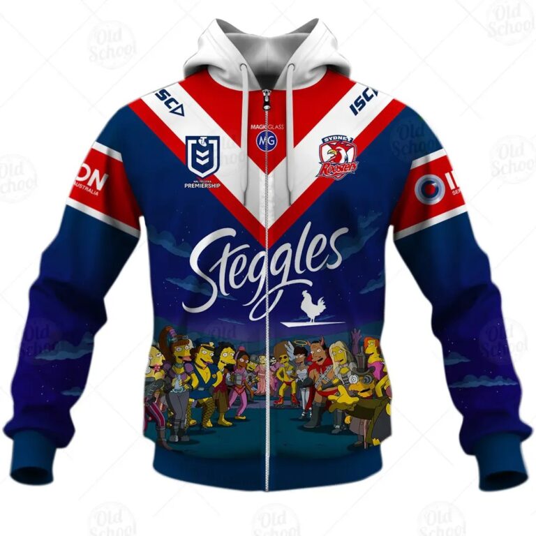 NRL Sydney Roosters Custom Name Number x The Simpsons 2020 Halloween Zip Up Hoodie