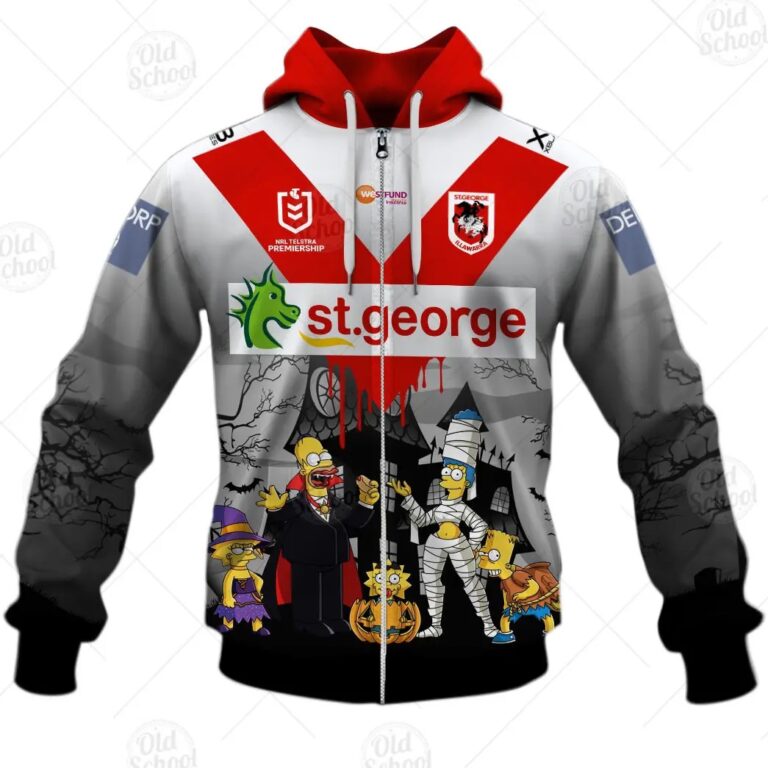 NRL St. George Illawarra Dragons Custom Name Number x The Simpsons 2020 Halloween Zip Up Hoodie