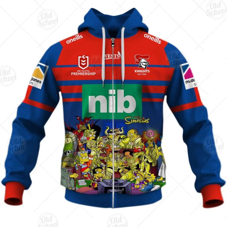 NRL Newcastle Knights Custom Name Number x The Simpsons 2020 Halloween Zip Up Hoodie