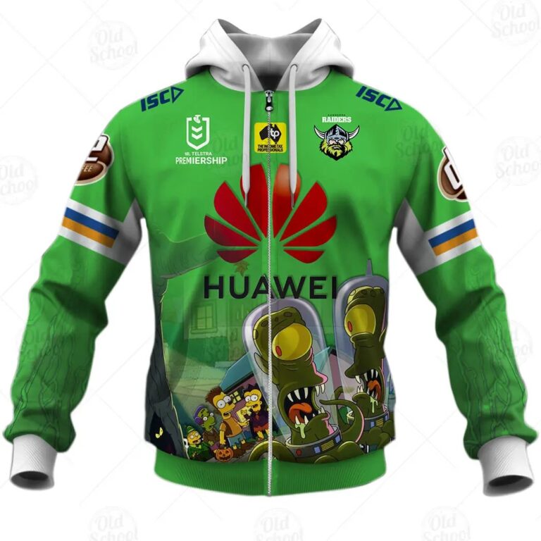 NRL Canberra Raiders Custom Name Number x The Simpsons 2020 Halloween Zip Up Hoodie