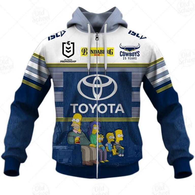 NRL North Queensland Cowboys Custom Name Number x The Simpsons Halloween 2020 Zip Up Hoodie
